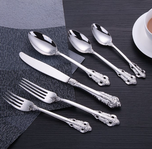 Restaurant Hotel Vintage Embossed Stainless Steel Cutlery Set Elegant Relief Pattern Dinner <b>Knife</b> <b>Fork</b> Spoon Tableware - Product Image 1
