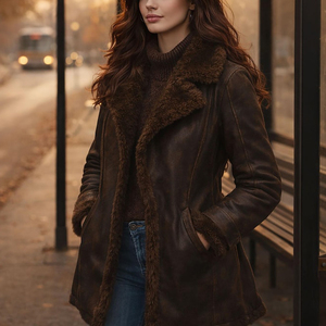 Vêtements d'extérieur d'hiver pour femmes en cuir d'agneau véritable teinté respirant élégant Mode moderne Vêtements de tous les jours - Product Image 1