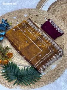 Premium Collection Space Silk with Zari & Sequin Embroidered <b>Saree</b>-<b>Blouse</b> Set Collection Online Shopping India <b>Saree</b> Love - Product Image 6