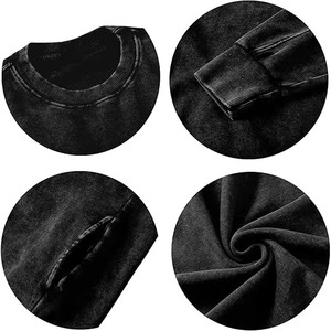Nueva Llegada, Sudadera 100% Algodón, 400GSM, Peso Pesado, Negra, Lavada con Ácido, Estilo Vintage, Sudadera Lisa para Invierno - Product Image 3