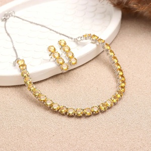 Factory Price White Gold Plated Citrine Jewelry Set Yellow Gemstone <b>Necklace</b> and Earrings Gift for Her - Product Image 3