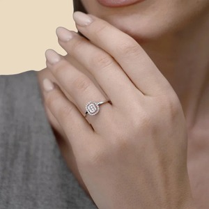 Anillo de Compromiso y Boda de Oro Blanco de 9K con Diamante de Corte Redondo de 1.15CT y Halo de Diamantes en Forma de Cojín para Mujer, Joyería Fina - Product Image 5