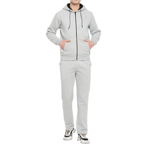 Chándal Gris con Capucha para Hombre, Manga Larga, Bolsillos Laterales, Cierre de Cremallera, Ropa Casual, Transpirable, Color Sólido, Otoño, Corte Regular - Product Image 1