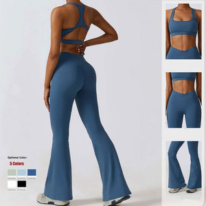High Waist 2-Piece Yoga Set Square Neck Racerback Elastic Waist Seamless Eco-Friendly Spandex Crop <b>Top</b> Sleeveless Shorts - Product Image 1