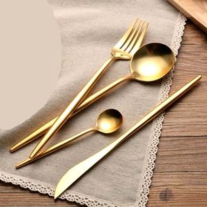 <b>Gold</b> Polish Metal Long Stick Design Metal Handle Spoon & Fork Soup Salad Serving Coffee Spoon Server Set - Product Image 3