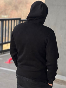 Sweat-shirt à capuche noir pour homme, coupe ajustée, décontracté, pour l'automne, avec poche zippée, tissu tricoté, French Terry, 100% polyester - Product Image 3