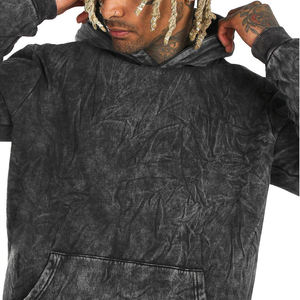 Sweat à capuche pour homme, noir, effet délavé, hiver 2024, coupe classique, haute qualité, sur mesure, 100% coton, écologique, effet délavé. - Product Image 2