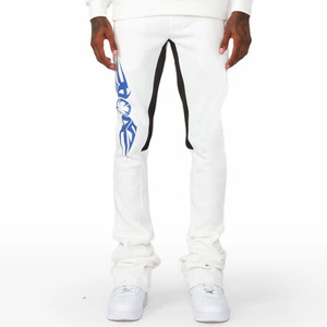 Conjunto Deportivo de Algodón Blanco para Hombre, Manga Larga, Cuello Redondo, Pantalones con Cordón, Estampado Tribal Azul, Ropa Casual de Primavera - Product Image 4