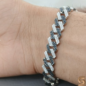 14K Solid Gold Black & White Moissanite Cuban Link Bracelet <b>Iced</b> <b>Out</b> Two Tone Hip Hop Luxury Men's Bracelet Satani Brothers - Product Image 5