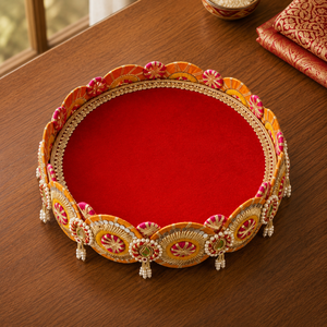 Handmade Red Velvet <b>Wedding</b> Ring Platter Pearl Tassel Decorative Engagement Tray for Bridal Ceremony Decor - Product Image 2