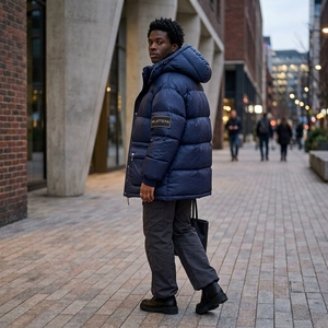 MA-ATTEN <b>Men's</b> Navy Blue Puffer Jacket Hooded Down Filled Windproof <b>Waterproof</b> <b>Winter</b> Casual <b>Coat</b> with Zipper Closure and Pocket - Product Image 4