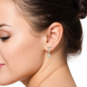 Boucles d'oreilles pendantes pour femme en or 10K 14K 18K avec diamants de laboratoire taille coussin certifiés IGI et accents baguette, cadeau de mariage - Product Image 4