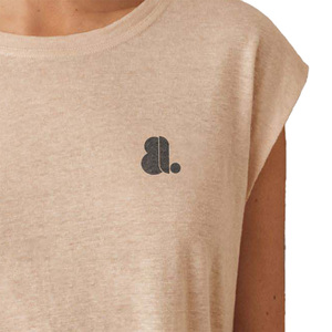 Camiseta de Mujer Beige de Manga Corta con Cuello Redondo, Sólida, Sin Tejer, Corte Regular, Informal, Transpirable, 100% Algodón Orgánico, Ecológica, Primavera - Product Image 5