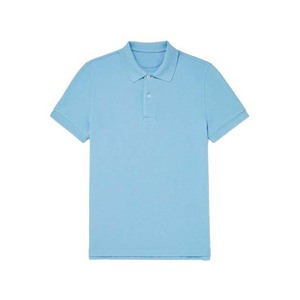 Polo en coton bleu clair à manches courtes pour homme, couleur unie, style décontracté, respirant, coupe classique - Product Image 1