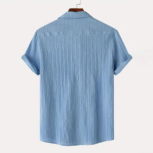 เสื้อเชิ้ตผู้ชายแขนสั้นสีฟ้าอ่อน ผ้าฝ้าย ทรงปกติ สวมใส่สบาย สีพื้น ผ้าป๊อปลินระบายอากาศได้ดี - Product Image 2
