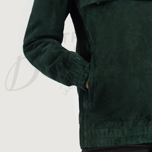 Women Emerald Green Genuine <b>Suede</b> Leather Anorak <b>Jacket</b> Hooded Pullover Slim Fit Premium Goat <b>Suede</b> Half-Zip Streetwear Hoodie - Product Image 6
