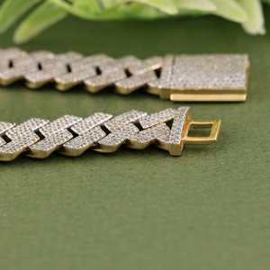 Hip Hop <b>Bracelet</b> 925 <b>Sterling</b> <b>Silver</b> VVS Round Brilliant Cut Moissanite Diamond Cuban Link Secure Box Clasps <b>Bracelet</b> - Product Image 5