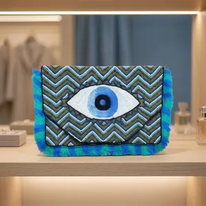 <b>Blue</b> <b>Beaded</b> Envelope Clutch Bag Fringe <b>Beaded</b> Handbag Chain Strap for Daily Travel Women - Product Image 3