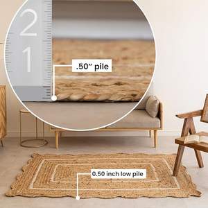 Tapis en jute blanc style bohème pour la décoration intérieure, motif uni, vintage, style ferme, fibre naturelle, fait main, bord festonné - Product Image 1
