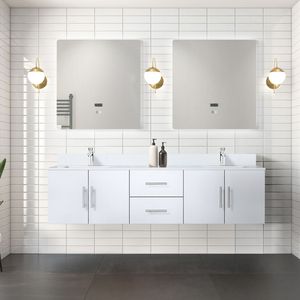 Bianco Lucido 72 Pollici L X 22 Pollici Mobile Bagno Doppio con Set Rubinetteria e Top in Quarzo Bianco - Product Image 2