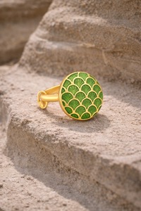 Gold Plated Green Fish Scale Enamel <b>Adjustable</b> <b>Ring</b> for Women Round Designer Fashion Jewelry Gift - Product Image 4