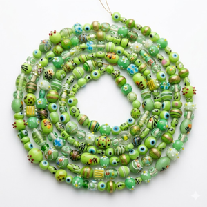 Cadena de Cuentas de Vidrio Verde Claro de Primera Calidad, 8 Pulgadas |   EXCEL EXPORTS - Mezcla de Tamaños y Formas para la Creación de Joyería DIY Rápida - Product Image 1