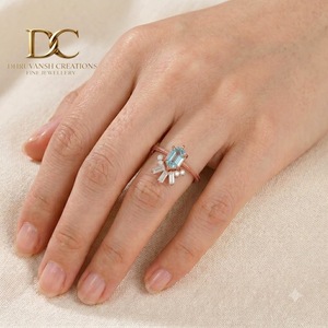 Anillo Elegante de Oro Rosa Sólido de 14 Quilates con Diamante Cultivado en Laboratorio y Yag Paraiba Azul Cultivado en Laboratorio, Joyería Certificada IGI para Mujer - Product Image 5