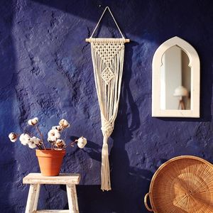Petite tapisserie murale moderne en macramé avec franges, en corde de coton, pour la décoration intérieure d'appartements, de nurseries, de dortoirs et de galeries - Product Image 5