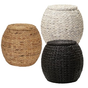 ISLA Cesta de Almacenamiento de Jacinto de Agua al por Mayor con Tapa, Tejida a Mano, Redonda, Rústica, Estilo Boho, Mesa Auxiliar, Mesita de Noche, Taburete de Mimbre OEM - Product Image 4