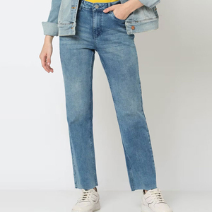 Vente directe usine OEM – Jean en denim taille haute coupe droite pour femme, style streetwear, pantalon respirant en toile pour l'hiver - Product Image 1