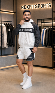 REXFIT SPORTS 2026 Custom Black <b>White</b> Nylon Windbreaker <b>Jacket</b> and Shorts Set Private Label Streetwear Sportswear - Product Image 3