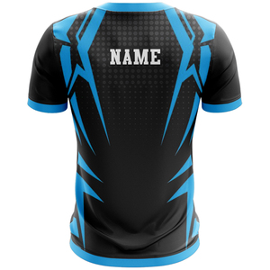 Camiseta de Fútbol Personalizada Negra y Azul con Estampado por Transferencia de Calor, 100% Poliéster, Cuello en V, Manga Corta, Transpirable, Absorbe la Humedad, Unisex - Product Image 3