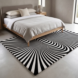 3D Vortex Illusion Area <b>Rug</b> <b>Black</b> White Hand Tufted Abstract Carpet Modern Floor Mat for Home Hallway Entry - Product Image 5