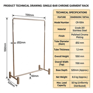 Porte-vêtements pliable en métal de qualité supérieure Bros Display, support robuste pour vêtements, étagère à plusieurs niveaux, présentoir de vente au détail. - Product Image 2