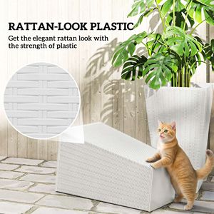Set di 3 Grandi Vasi Cilindrici Smaltati Bianchi Alti 60 cm, Fioriere Decorative da Esterno in Rattan con Fori di Drenaggio - Product Image 6
