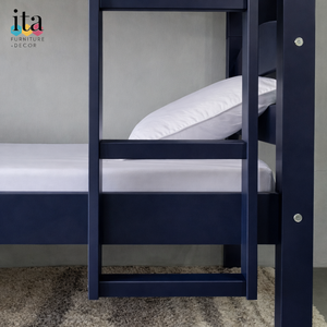Lit superposé minimaliste bleu foncé personnalisable, meubles de chambre à coucher en bois sur mesure pour enfants - Product Image 4