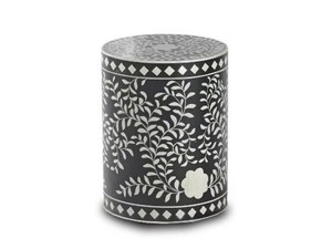 <b>Black</b> Bone Inlay Coffee <b>Table</b> <b>Round</b> <b>Side</b> <b>Table</b> Floral Pattern Living Room Accent <b>Table</b> - Product Image 3