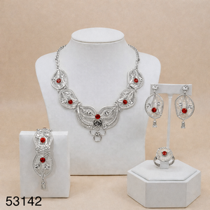 Ensemble collier et boucles d'oreilles élégants pour femme, plaqué or, zircon, design feuille tendance, chaîne corde 16 pouces, modèle 53143 - Product Image 4