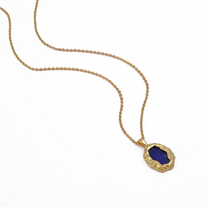 <b>Lapis</b> <b>Lazuli</b> Brass Gold Plated Oval <b>Pendant</b> Natural Rough Gemstone Necklace Handmade Boho Dainty Layered Charm Gift Women - Product Image 2