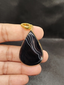 Colgante de Ágata Natural Rayada con Bisel de Latón, Joyería Fina para Boda, Material Principal Incluido - Product Image 4