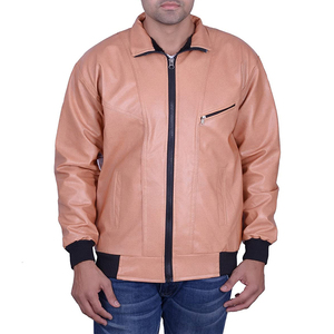 Fashion <b>Leather</b> <b>Jacket</b> for <b>Men</b> Genuine <b>Leather</b> Outerwear with Front Zipper and Secure Pockets - Product Image 1