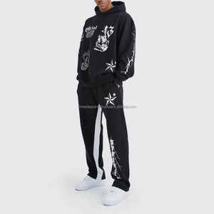 2025 Top Trending Custom Unisex Stacked Puff Print Flared Sweatsuit Hombres Zip up Hoodies Chándales Sweatsuit para hombres - Product Image 1