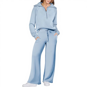 Ensemble de survêtement décontracté 2 pièces pour femme, coupe-vent d'hiver, avec cordon de serrage, doublure en maille et logo brodé – Vente en gros - Product Image 1