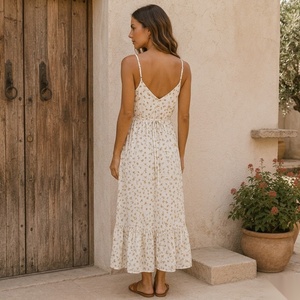 Robe midi à imprimé floral avec bretelles spaghetti, taille à cordon de serrage et ourlet superposé, style bohème, robe d'été décontractée - Product Image 5