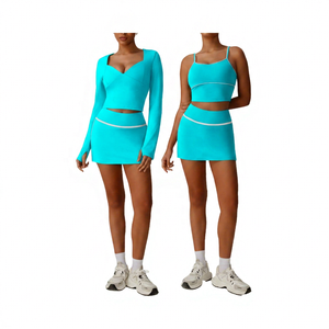 Women's 2 Piece Yoga <b>Set</b> High Waist Skirt Crop Solid Color Spandex Polyester Breathable <b>Square</b> Neck Full Sleeve - Product Image 5