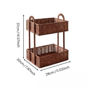 Lavihex 3-Tier Woven Rattan Storage Basket Organizer Handles Freestanding Farmhouse <b>Shelving</b> Rack <b>for</b> Bathroom <b>Bedroom</b> - Product Image 2