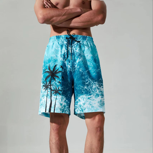 Pantalones cortos con cordón para hombre, estampado de palmeras, tropicales, de verano, para playa, informales, con botones, para vacaciones, coloridos, blancos, estampados, camiseta de verano para hombre - Product Image 1