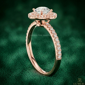 Anillo de Compromiso Ovalado de Lujo con Halo, Diamante Brillante Cultivado en Laboratorio, Acabado en Oro Rosa, Chapado en Rodio, Certificado IGI Elegante Vestido de Novia - Product Image 4
