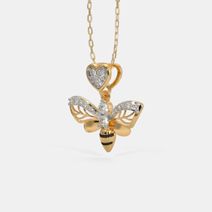 18K <b>Gold</b> Diamond Butterfly <b>Pendant</b> Necklace With Heart Cut Diamond Charm Women's Luxury Fine Jewelry - Product Image 1