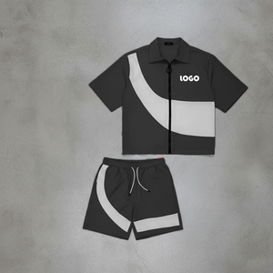 Ensemble coupe-vent deux pièces personnalisé pour homme, veste courte et short, patchwork, fermeture éclair, en nylon et polyester, style streetwear - Product Image 4